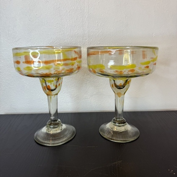 2 Mouth Blown Margarita Glass‎ Confetti Rim With Sticker Made In Mexico - Picture 1 of 9